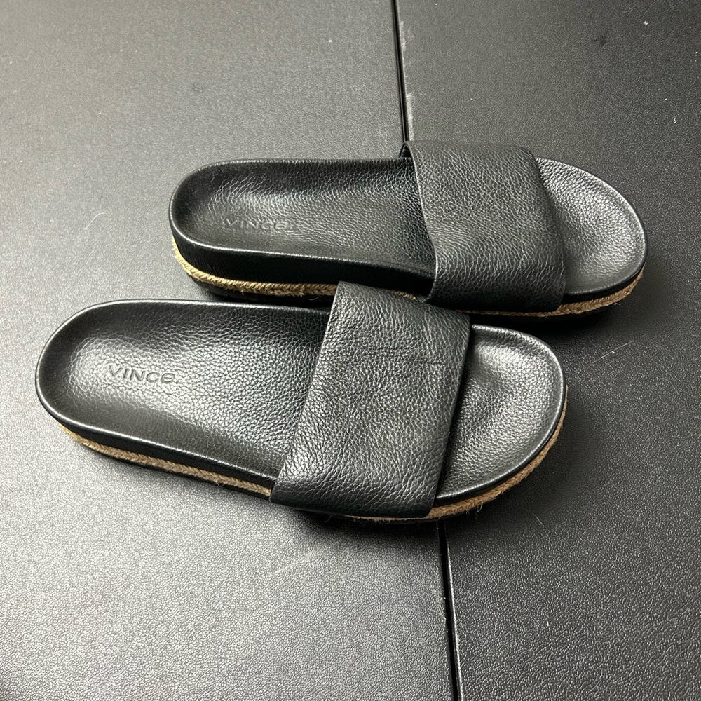 Women’s black leather Vince sandals